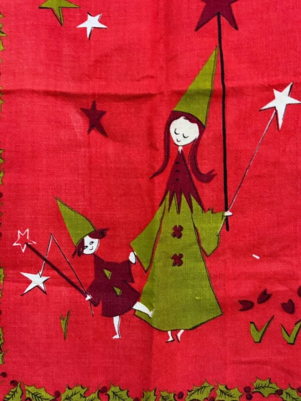 VTG Scandinavian Christmas Wall Decor Placemats Tea Towels 2 Elves Stars MCM